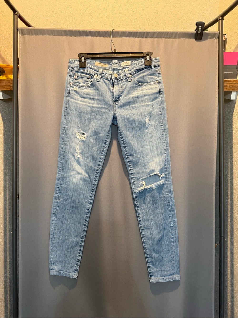 Ag Adriano Goldschmied Light Blue Distressed Cropped Jeans